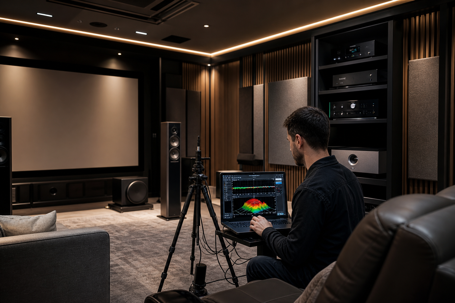 DSP calibration with measurement microphone and frequency response graphs